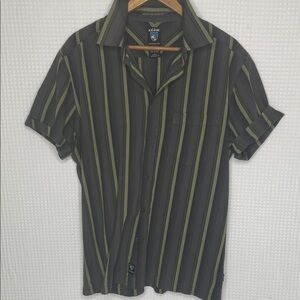 Kuhl Button Down Shirt Gray and Green Stripes Size Large